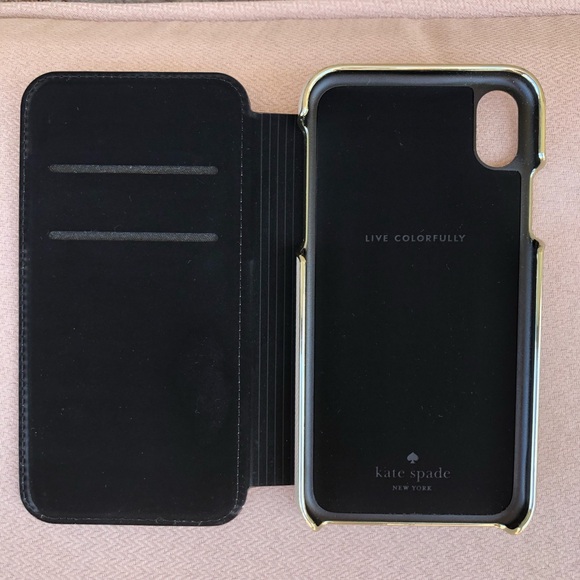 kate spade new york Wrap Folio Tan Grayish Case Gold Logo iPhone XR - Picture 3 of 11